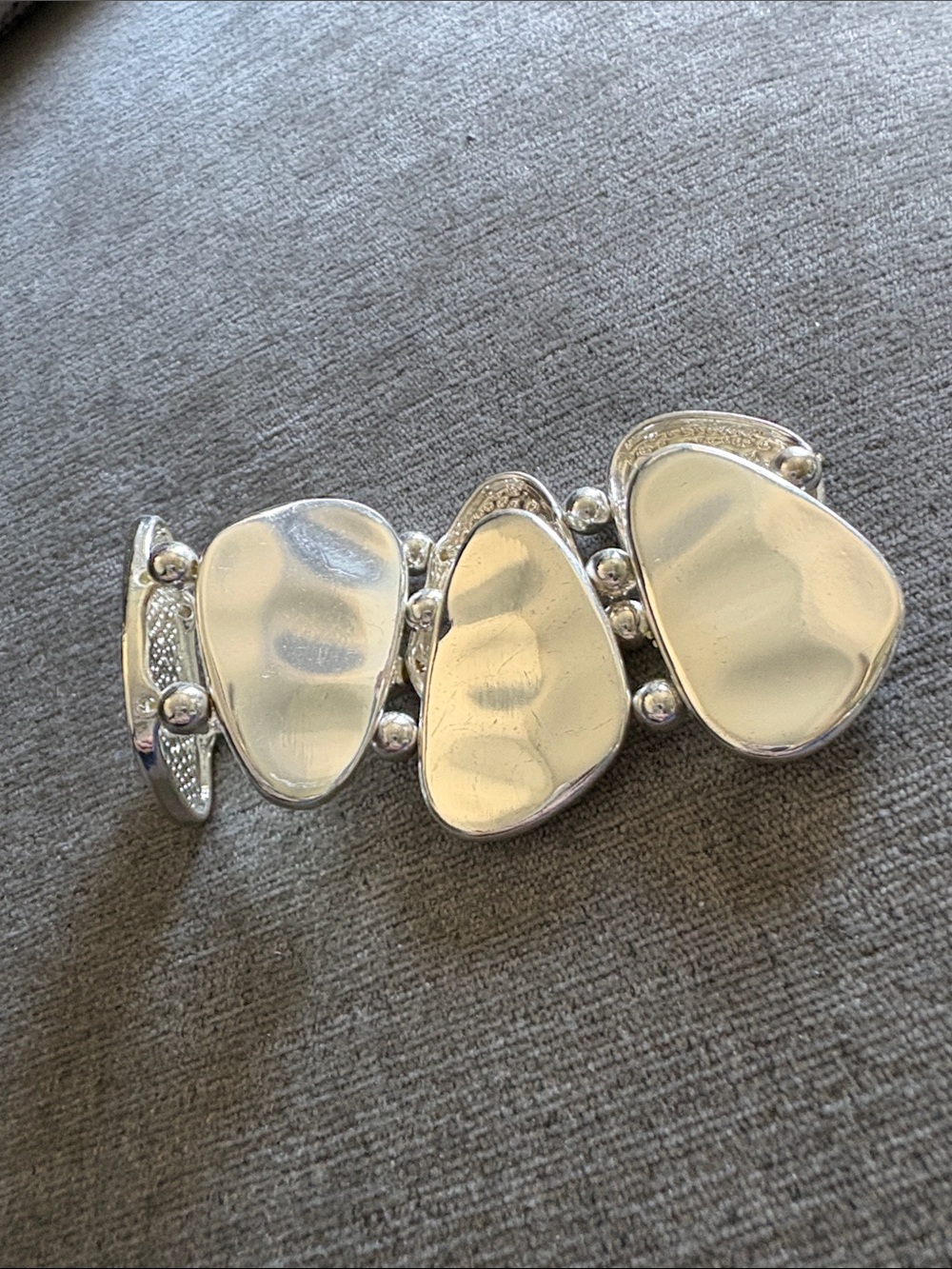 Polished Silver Organic Pebble Stretch Bracelet